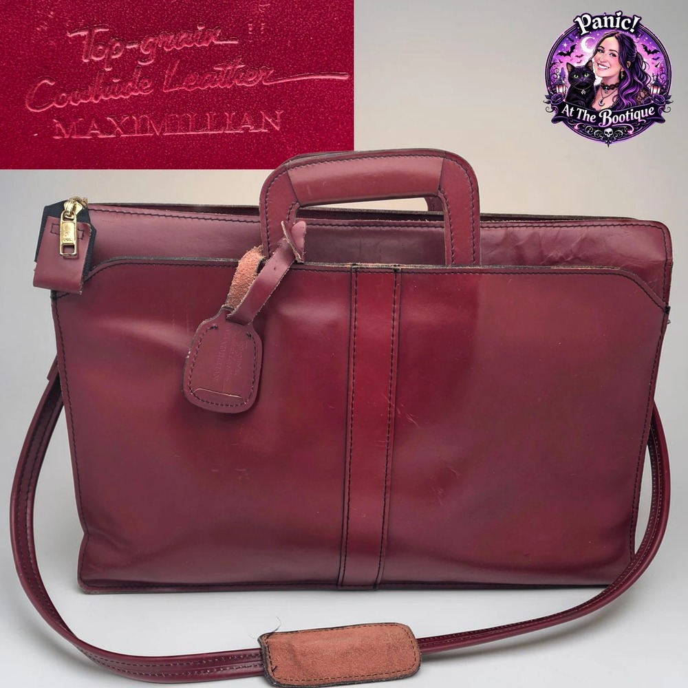 Maximillian Top Grain Cowhide Leather‎ Laptop Bag Briefcase Burgundy Vintage
